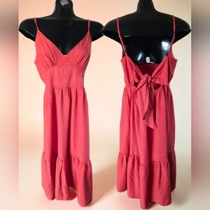 Japna Elegant Orange Cotton Linen Blend Sleeveless Dress Size S